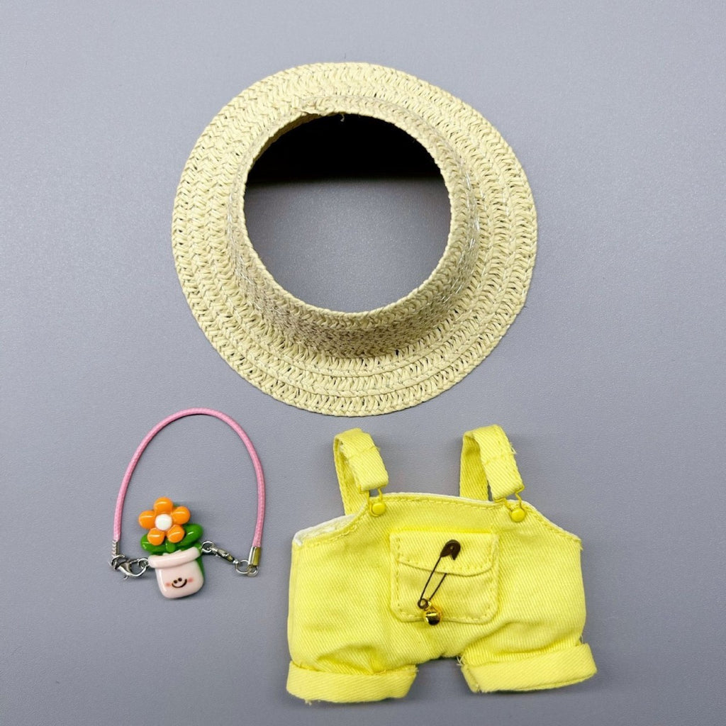 Straw Hat & Overalls Outfit Set for Labubu Dolls Doll Not Included