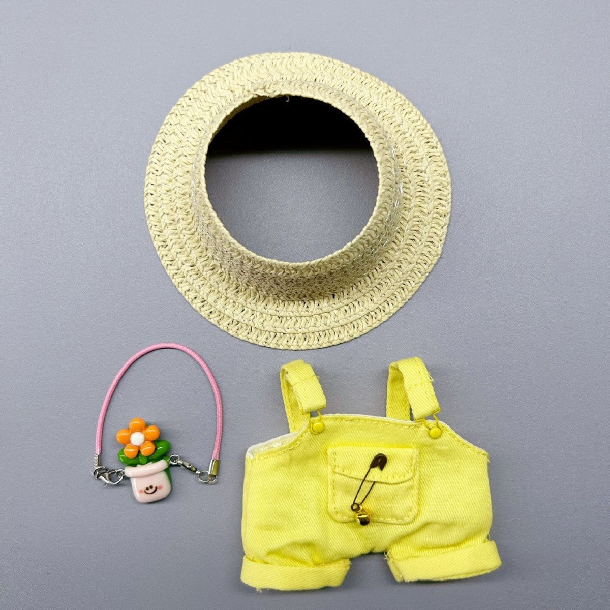 Straw Hat & Overalls Outfit Set for Labubu Dolls Doll Not Included
