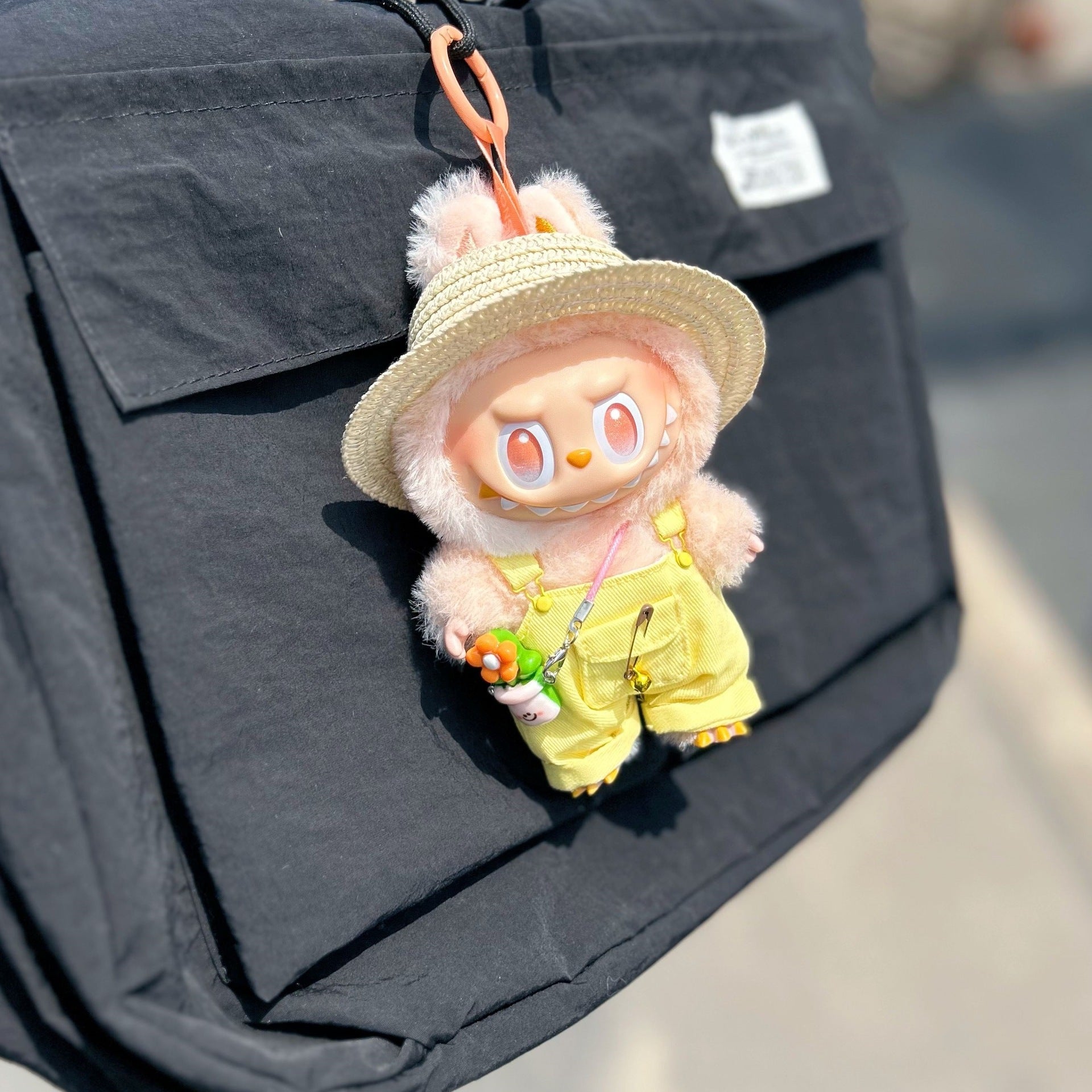 LABUBU 3.0 Labubu Clothes – Straw Hat Suspender Set for 15cm/17cm Dolls (Doll Not Included)