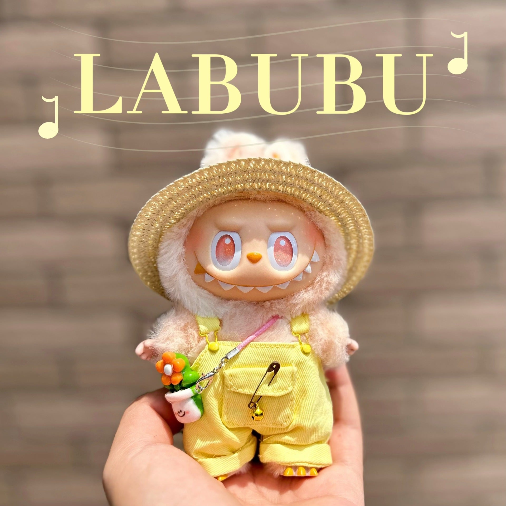 LABUBU 3.0 Labubu Clothes – Straw Hat Suspender Set for 15cm/17cm Dolls (Doll Not Included)
